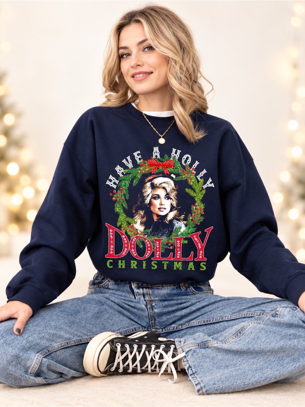 Gildan Navy 'Dolly Parton Christmas' Holiday Graphic Sweatshirt